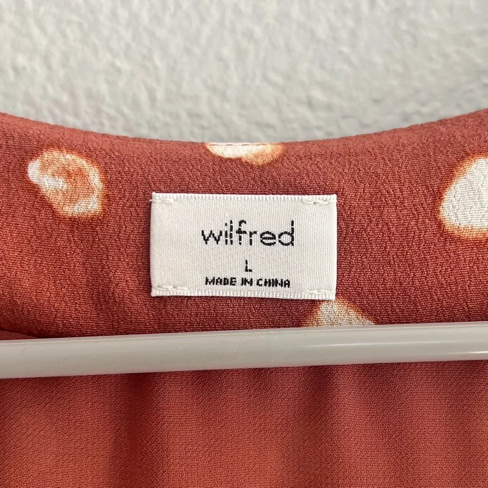 Wilfred Aritzia Libretto Dress – Rust Polka Dot Tie-Front Midi – Size Large - Picture 7 of 12